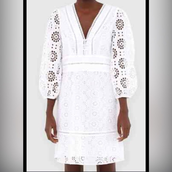 Banana Republic Dresses & Skirts - Banana Republic Eyelet Puff-Sleeve White Mini Dress size 12